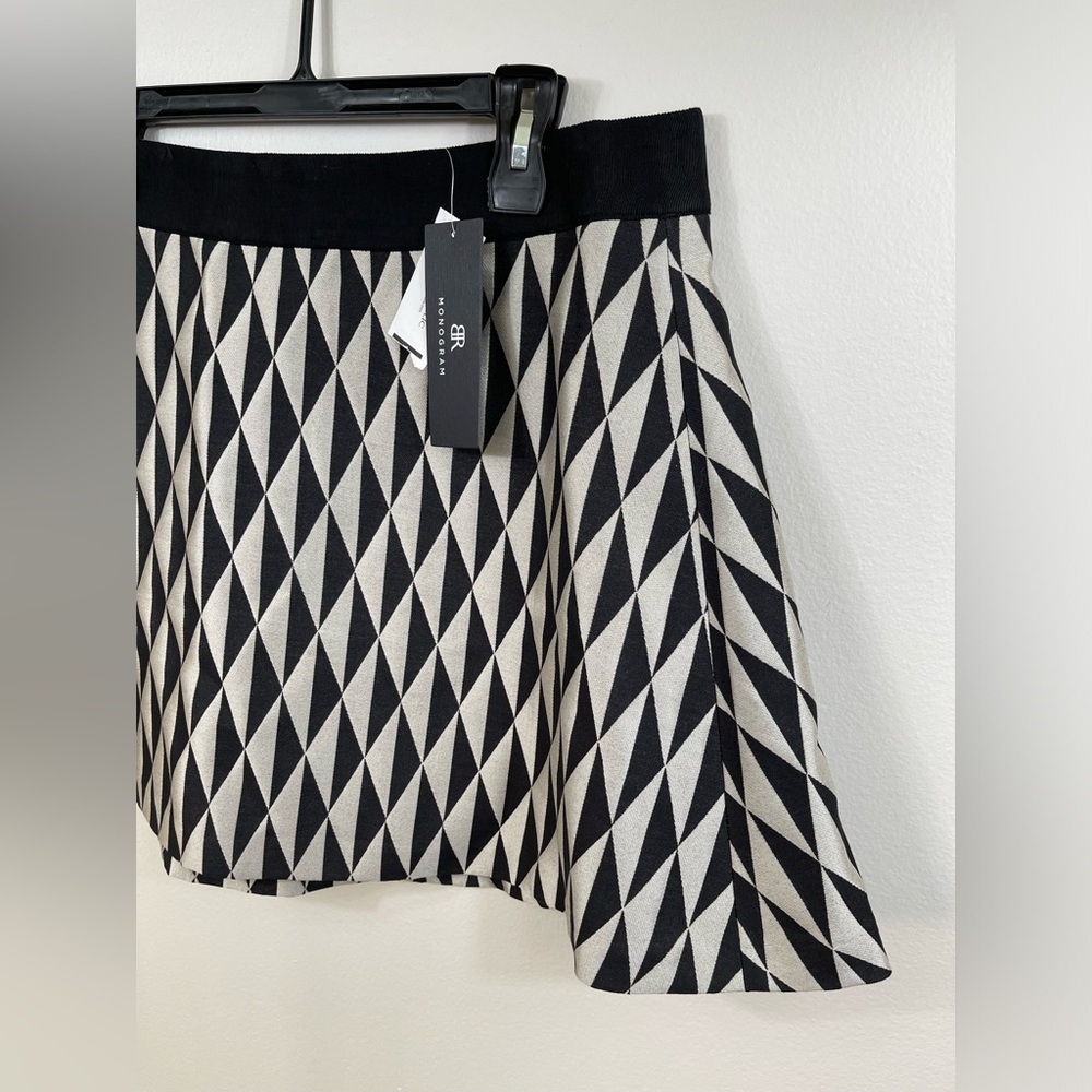Geometric Black and White Mini Skirt Work Career Summer by BR Size 12 - Picture 4 of 12
